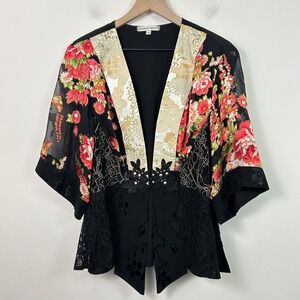 Spencer Alexis Women's Vintage Kimono Cardigan Black  Floral Large